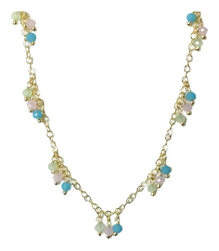 Colar Chocker Pedra Colorido Folheado A Ouro 18k Semi Joia