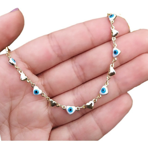 Colar Chocker Olho Grego Coração Dourado F Ouro 18k Semijoia
