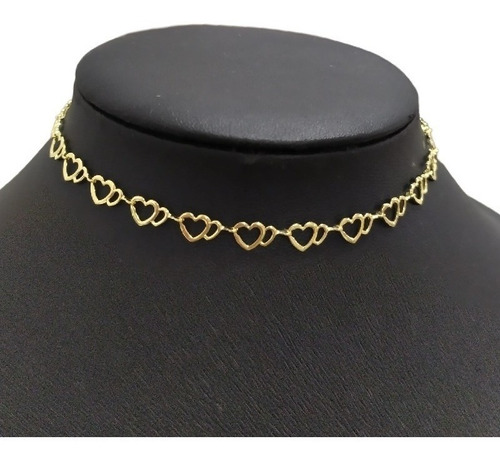 Colar Chocker Coração Folheado A Ouro 18k Semijoia