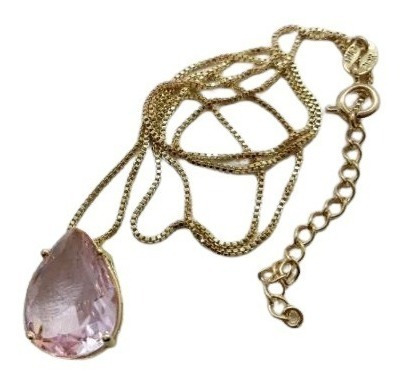 Colar Gota Pedra Zirconia Rosa F Ouro 18k Dourado