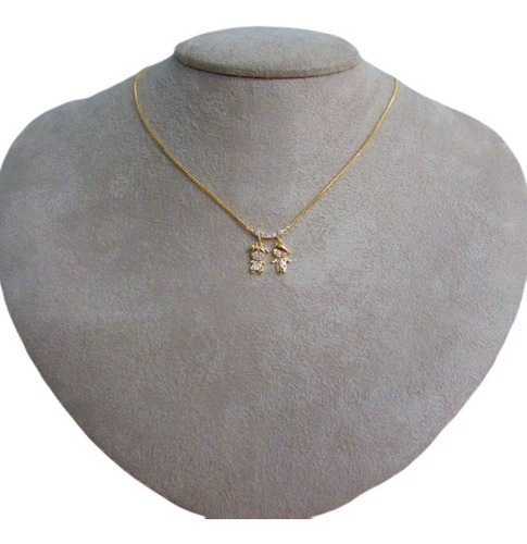 Colar Menino E Menina Casal Pedra Zirconia Semi Joia F. 18k