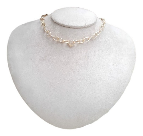 Colar Corrente Mosquetão Pedra Zirconia Coração Semijoia