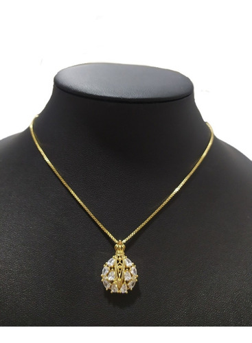 Colar Ns Aparecida Pedra Zirconia Semijoia Folheado Ouro 18k