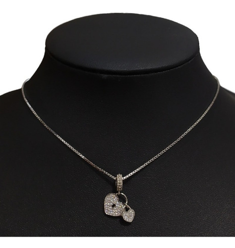 Colar Pedra Zirconia Coração Semijoia Prata F Ródio Presente