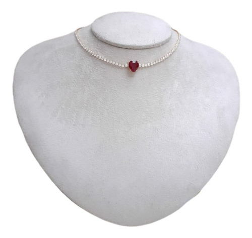 Colar Chocker Zirconia Coração Vermelho Preto Branco Riviera