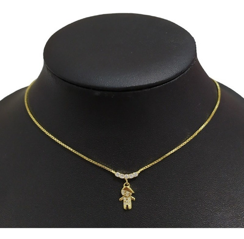 Colar Menino Pedra Zirconia Dourado F. Ouro 18k Semi Joia