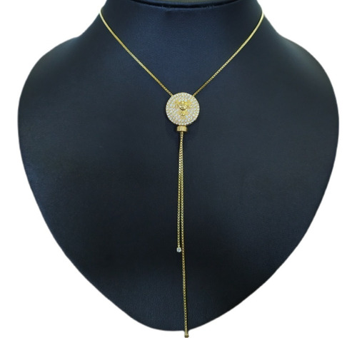 Colar Gravatinha Zirconia Cristal F. Ouro 18k Dourado Menina