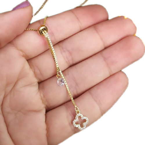 Colar Gravatinha Zirconia Folheado Dourado Pedra Zirconia
