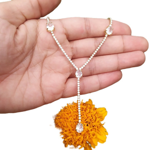 Colar Gravatinha Zirconia F Ouro 18k Dourado Festa Luxo Gota