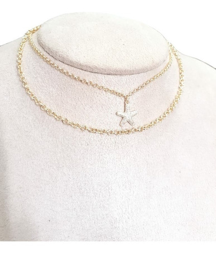 Colar Chocker Duplo Estrela Do Mar Folheado Ouro C Garantia