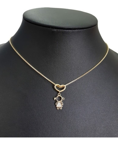 Colar Pingente Menininha Pedra Zirconia Dourado Folheado 18k