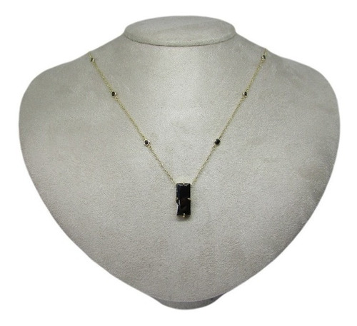 Colar Tiffan Zirconia Preta Geométrico Semi Joia 18k