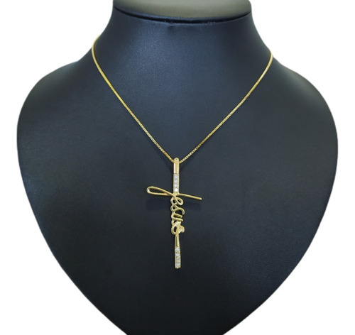 Colar Cruz Crucifixo Jesus Zirconia Dourado F. Ouro 18k