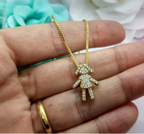 Colar Menina Pedra Zirconia Dourado F. Ouro 18k Semi Joia