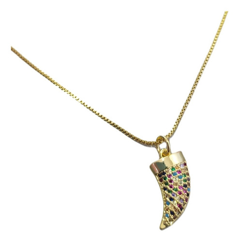 Colar Colorido Pingente Dente De Elefante Pedra Zirconia