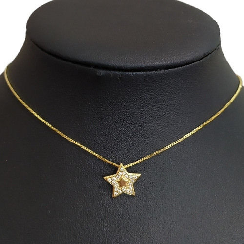 Colar Pingente Estrela Pedra Zirconia Folheado A Ouro 18k