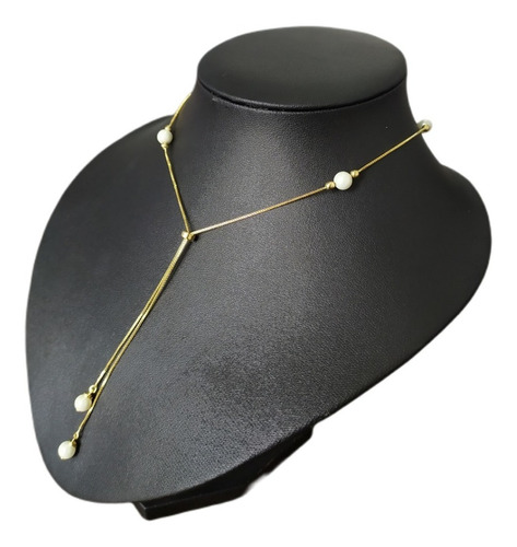 Colar Gravatinha Pérola F. Ouro 18k Dourado 80 Cm