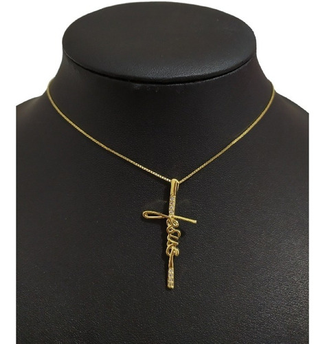 Colar Cruz Crucifixo Jesus Zirconia Dourado F. Ouro 18k
