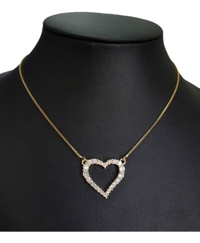 Colar Coração Com Pedra De Zirconia Dourado Folheado A Ouro