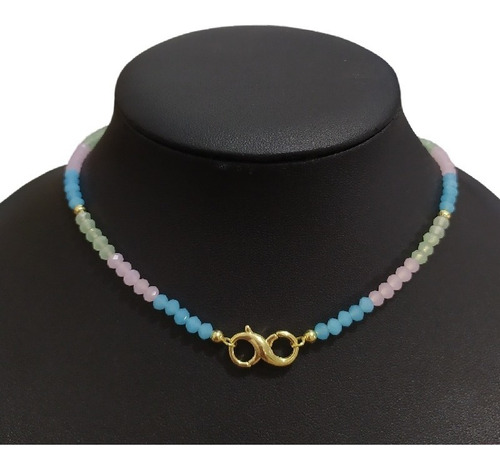 Colar Infinito Pedra Cristal Colorido F. Ouro18k Dourado