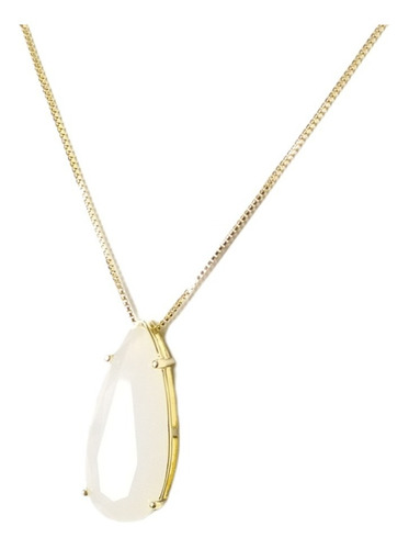 Colar Pedra Zirconia Gota Branca Leitosa Folheado Ouro 18k