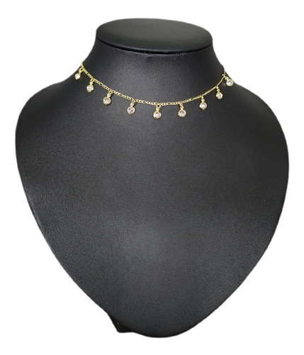 Colar Chocker Pedra Zirconia Folheado A Ouro 18k Semi Joia