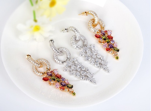 Brinco Zirconia Prata Noiva Pendurado Grande Festa