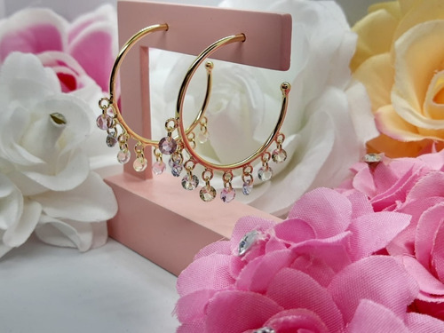 Brinco Argola Pedra Zirconia Colorida Folheado C Garantia