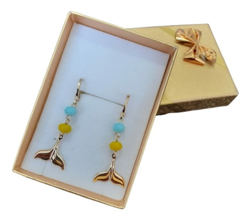 Brinco De Argola Pingente Fundo Do Mar Calda De Sereia Azul