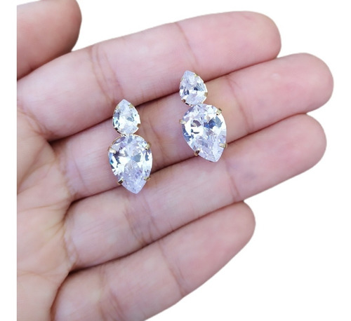 Brinco Noiva Gota Pedra Zirconia Dourado Fixo Pequeno