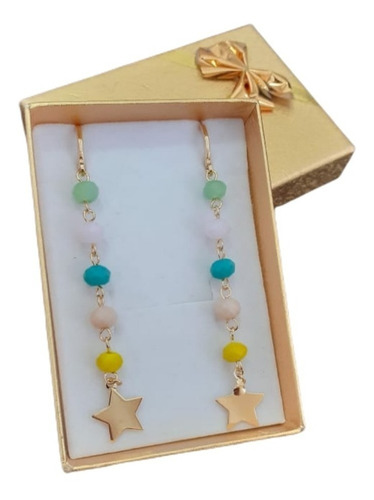 Brinco De Argola Pingente Estrela Colorido  Moda Praia