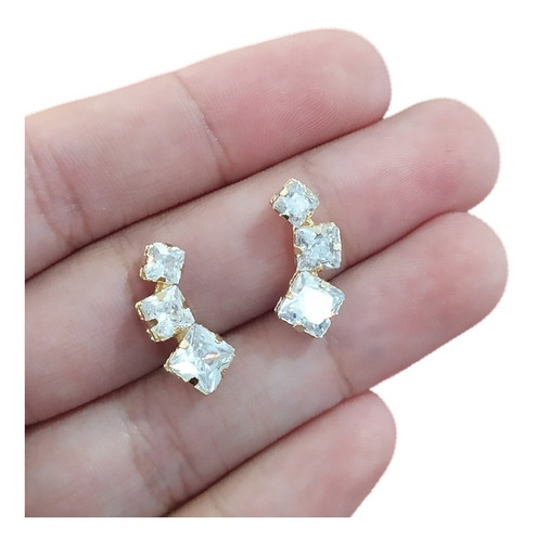 Brinco Ear Cuff Noiva Pedra Zirconia Quadrado Folheado Festa