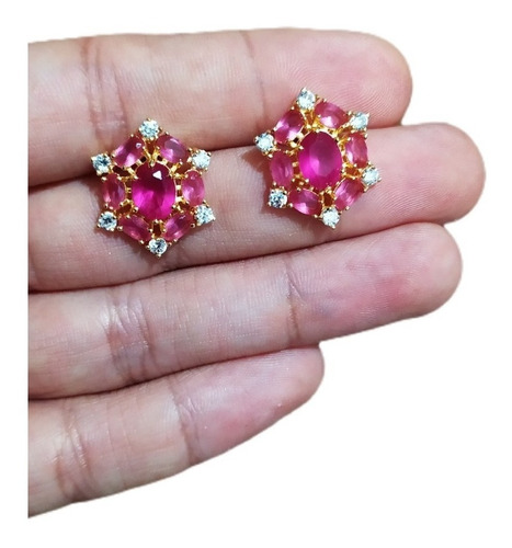 Brinco Vermelho Marsala Zirconia Dourado Folheado Ouro 18k