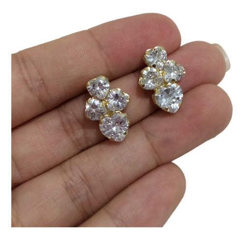 Brinco Pedra Zirconia Coração F Ouro Semi Joia Noiva Festa