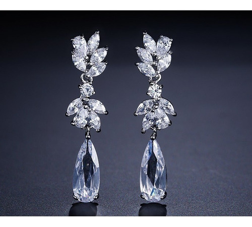 Brinco Noiva Zirconia Gota Prata Festa Madrinha Formatura