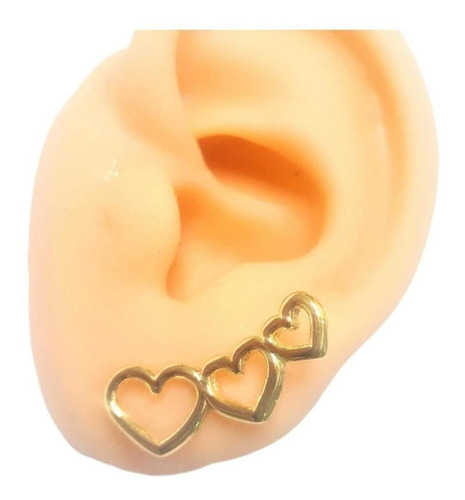 Brinco Ear Cuff  Coração Vazado Dourado Folheado A Ouro 18k