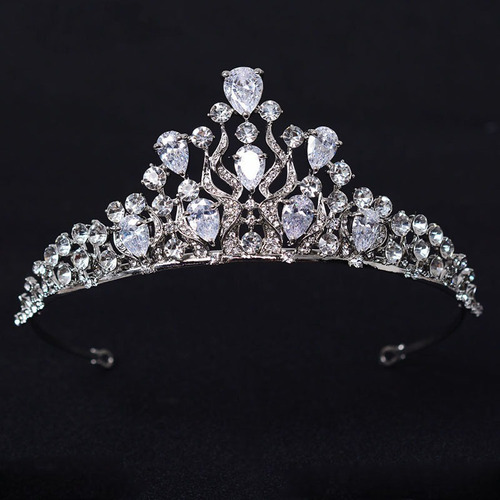 Coroa Tiara Cabelo Noiva Prata Zirconia E Strass Princesa