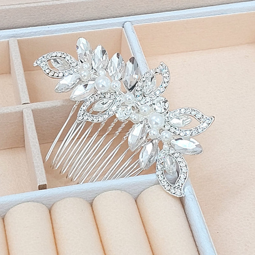 Arranjo Enfeite Cabelo Noiva Prata Strass Perola Barato