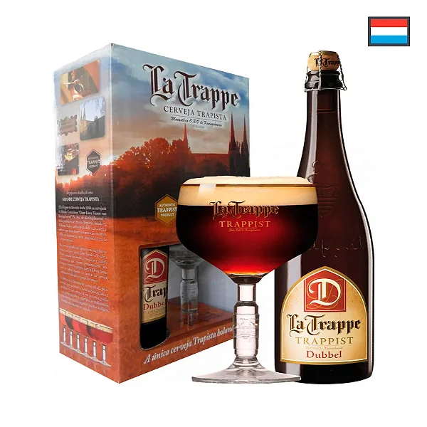 KIT Cerveja La Trappe Dubbel 750ml Garrafa + Taça 250ml