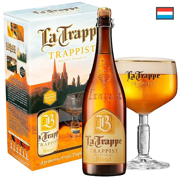 KIT Cerveja La Trappe Blond 750ml Garrafa + Taça 250ml