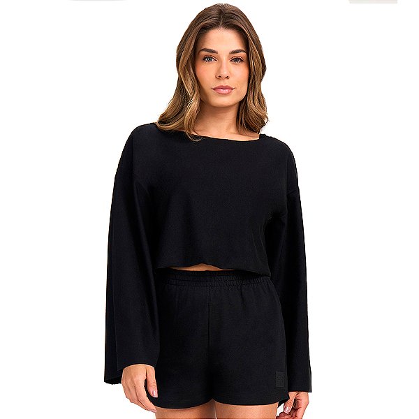 BLUSA CROPPED DECOTE CANOA PRETO - ALTOGIRO