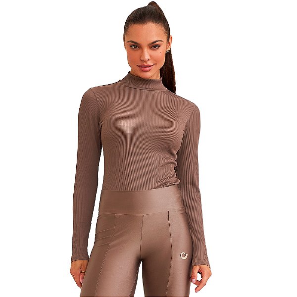 BLUSA MANGA LONGA CANELADA MARROM CASTANHO - CAJUBRASIL