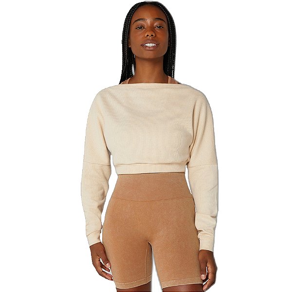 BLUSA CASUAL CROPPED MANGA LONGA NUDE CREME - ALTOGIRO