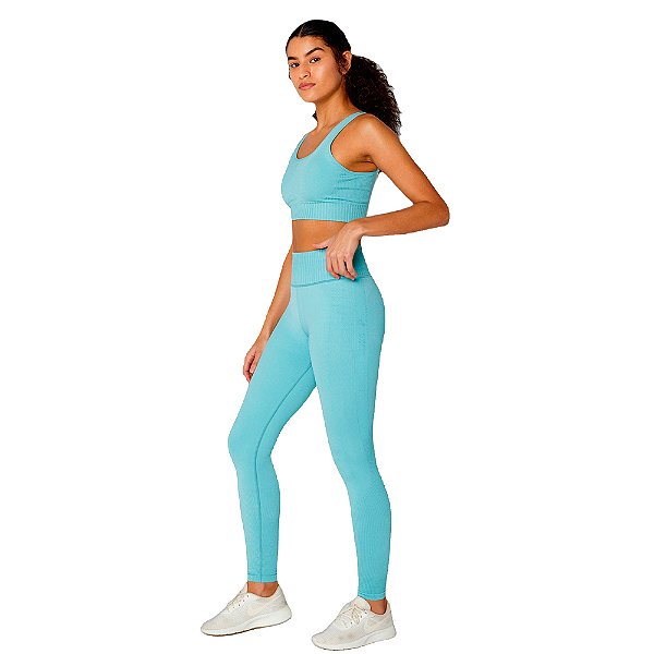 LEGGING CANELADO SHINE SEAMLESS AZUL AGUA - ALTOGIRO