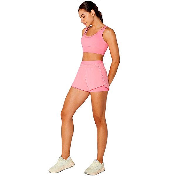 SHORTS 2 EM 1 COM FITA PERSONALIZADA ROSA BARBIE - ALTOGIRO