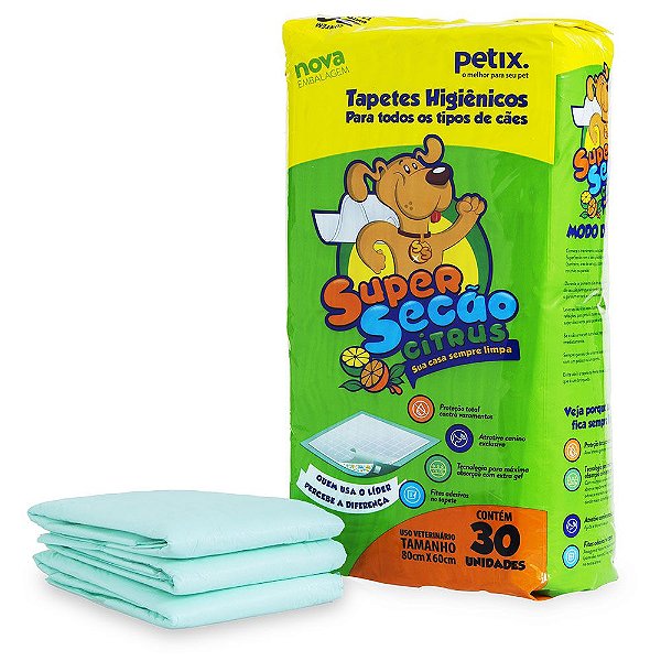 Tapete Higiênico Super Secão Citrus Para Cães - 30 Unidades