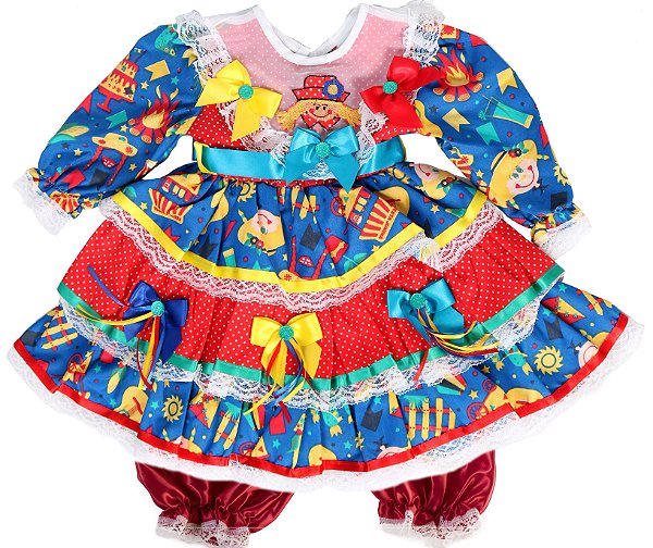 vestido de festa junina com manga comprida