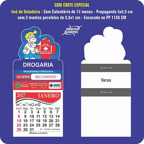 Imãs de Geladeira Com Calendário - Com ou Sem Corte Especial
