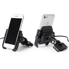 SUPORTE DE CELULAR MOTOCICLETA UNIVERSAL EM ALUMÍNIO C/ CARREGADOR USB E ROTAÇÃO DE 360 GRAUS P/ GUIDÃO