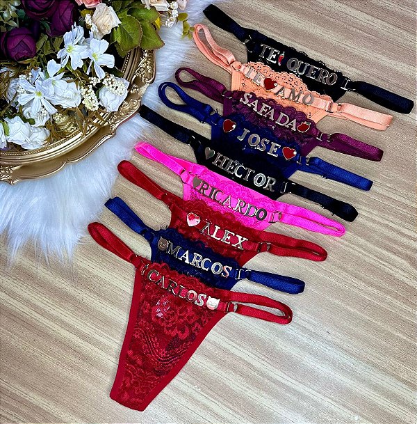 Kit com 3 Calcinhas Fio Palavras variadas